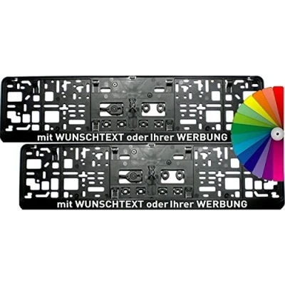 Abbildung von Satz (2 Stück) Kennzeichenhalter mit INDIVIDUELLEM WUNSCHTEXT PREMIUMQUALITÄT Abnehmbarer Klippleiste inklusive 8 Befestigungsschrauben Made in Germany!