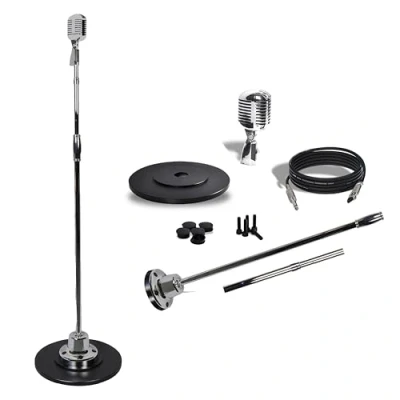 Abbildung von Pyle Retro Mikrofon Set mit Mikrofonständer Vintage Microphone with Stand, Mic Stand Rockabilly Dynamisches als Standmikrofon Mikrofonhalter, Swing Ständer &amp; XLR Kabel 5m