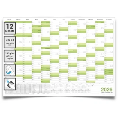Abbildung von Kalenderoutlet Din B1 Wandkalender 2026 abwischbar XXL Jahresplaner 100x70 cm groß feucht korrigierbar. Jahreskalender, Kalender in deutscher Sprache