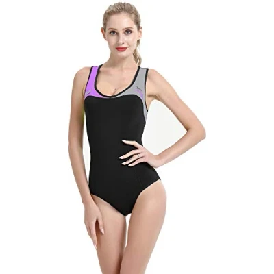 Abbildung von Cressi Damen DEA Swimming Wetsuit Neopren Badeanzug 1mm Neoprenanzug, Schwarz/Grau/Lila, XL/5