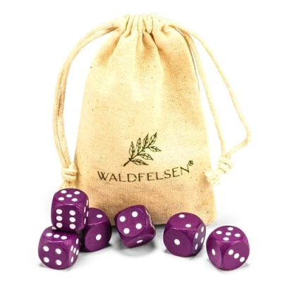 Abbildung von Waldfelsen 6, 12, 20, 30 oder 50 hochqualitative Holzwürfel aus echtem Buchenholz Augenwürfel Spielwürfel Holz in 16 mm Standardwürfel mit Stoffbeutel Würfelset (Lila, 6 Stück)