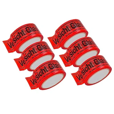 Abbildung von BIGtec 12 Rollen Paketklebeband Vorsicht Glas leise Klebeband Packband Paketband Verpackungsband Kartonband Standard 66m lang 48mm breit rot Verpackungsmaterial Paket Karton
