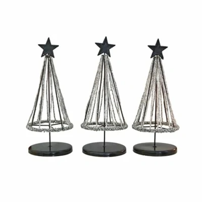 Abbildung von Loberon Deko Baum 3er Set Zerelle, Stilisierte Weihnachtsbäume, mit Funkelnden Glasperlen, Festlicher Glanz, Weihnachtsdekoration, Weihnachten, Eisen, Glas, antikschwarz/Silber
