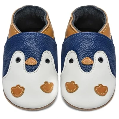 Abbildung von IceUnicorn Krabbelschuhe Baby Lauflernschuhe Jungen Weiche Leder Babyschuhe Kleinkind Lederschuhe mädchen Babyhausschuhe(Blauer Pinguin, 2 3 Jahre)
