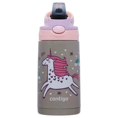 Abbildung von Contigo Kinder Trinkflasche Easy Clean Autospout mit Strohhalm, BPA freie Wasserflasche aus Edelstahl, 100% auslaufsicher, einfache Reinigung, ideal für Kita, Kindergarten, Schule und Sport, 380 ml