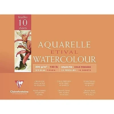 Abbildung von Clairefontaine 96570C Aquarellblock Etival (4 seitig verleimt, 10 Blatt, 300g, für alle Nasstechniken geeignet, feinkörnig, aus 100% Zellulose, 18 x 24 cm) weiß