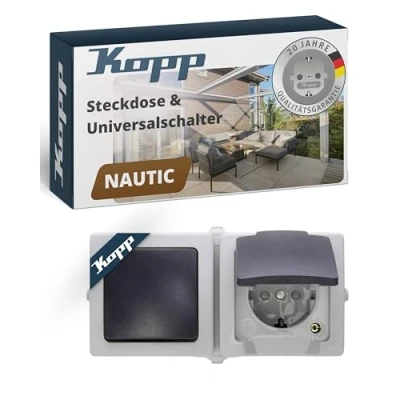 Abbildung von Kopp 138656001 Aus / Wechselschalter Steckdosenkombination Aufputz Feuchtraum Nautic