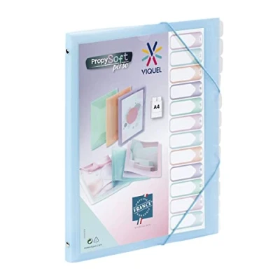 Abbildung von Viquel Propysoft Organizer mit 12 Fächern, A4, anpassbar, Gummibandverschluss, durchscheinend blau