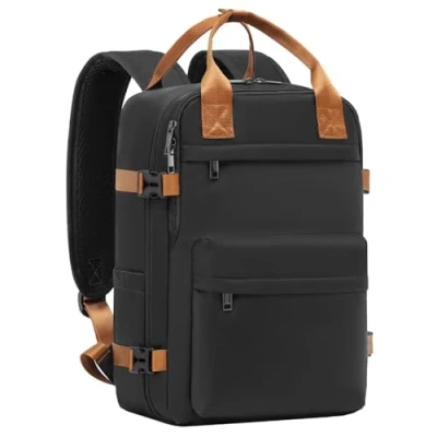 Abbildung von COOLIFE Handgepäck Rucksack für Ryanair 40x20x25 Reiserucksack Flugzeug 20L Klein Kabinengröße Tasche mit Laptopfach Weekender Kurze Trip (Schwarz/Braun, 40x25x20cm)