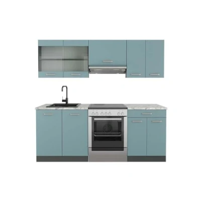 Abbildung von Vicco Küchenzeile R Line, Blau Grau/Anthrazit, 200 cm, AP Marmor