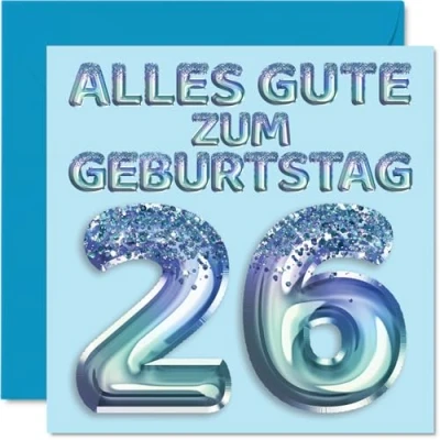 Abbildung von Stuff4 26. Geburtstagskarte für Männer Blau Glitzerballons Alles Gute zum Geburtstagskarten 26 Jährige Mann Sohn Bruder Onkel, 145mm Sechsundzwanzig Geburtstag Grußkarten