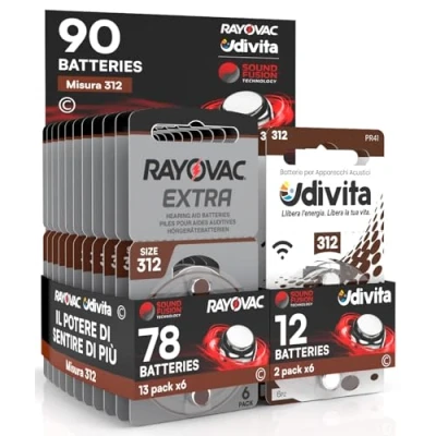 Abbildung von 90 Batterien für Hörgeräte Rayovac Extra Advanced 312. 78 + 12 Udivita