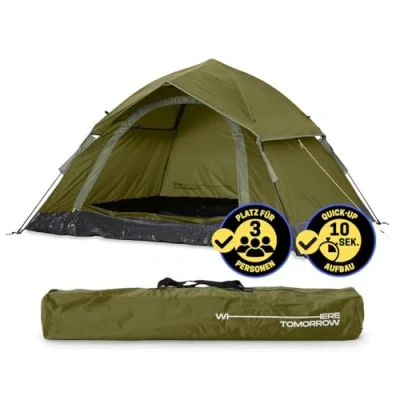Abbildung von Lumaland Camping Zelt Leichtes Pop Up Wurfzelt 2 3 Personen Kuppelzelt Trekking &amp; Festival Igluzelt Sekundenzelt Wasserdicht 210x190x110cm Ideal auch als Strand Wind Sonnenschutz [Grün]