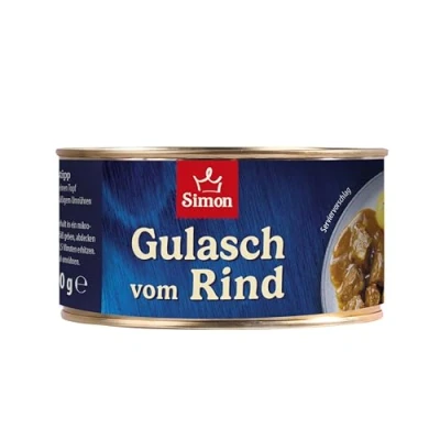 Abbildung von Werner Simon Delikatess Rindergulasch in feiner Sauce 300 Gramm der recyclebaren Konservendose
