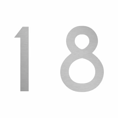 Abbildung von Zahlenaufkleber Nummer 18, Silber, 10cm (100mm) hoch, Aufkleber mit Zahlen in vielen Farben + Höhen, wetterfest