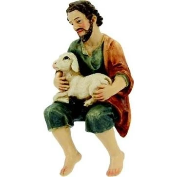 Abbildung von Unbekannt Krippenfiguren Hirte mit Schaf, sitzend geeignet für 11cm Figuren