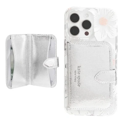 Abbildung von Kate Spade New York Morgan Magnetische Handy Brieftasche/Kartenhalter, kompatibel mit MagSafe Handys und Hüllen, metallisches Silber