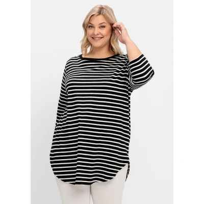 Abbildung von Sheego Langarmshirt, Damen, Größe: 44/46, Black/ white