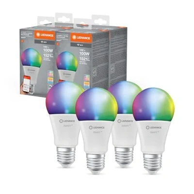Abbildung von LEDVANCE Smarte LED Lampe mit WiFi Technologie, Sockel E27, Dimmbar, Lichtfarbe änderbar (2700 6500K), ersetzt Glühlampen 100 W, SMART+ Classic Tunable White, 4er Pack