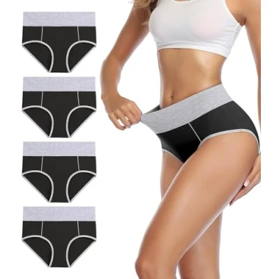 Abbildung von wirarpa Unterhosen Damen Unterwäsche Baumwolle Taillenslip High Rise Slip 4er Pack Schwarz Größe 4XL