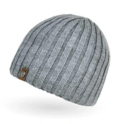 Abbildung von Neverless® Beanie Herren Strick Mütze Winter Rippstrick Optik hellgrau