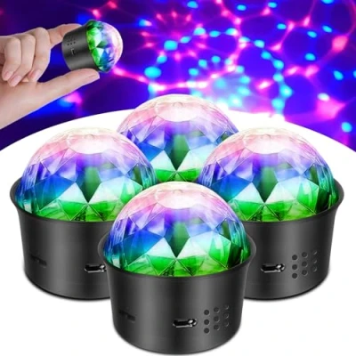 Abbildung von Mini Discokugel, Kleine Partykugel 5V Discolicht LED Partylicht Discoeffekt, Stimmgesteuertes USB Disco Stimmungslicht Batterie für Kinder Zimmer Geburtstag Party Deko, 4 Stück