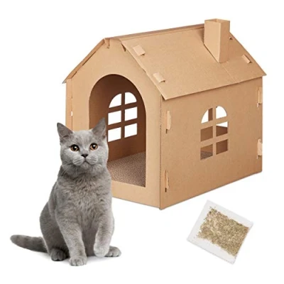 Abbildung von relaxdays Katzenzelt Katzenhaus Pappe mit Kratzbrett