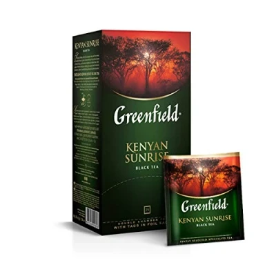 Abbildung von GREENFIELD KENYAN SUNRISE 25 Tee BEUTEL Schwarztee Klassischer Schwarzer Frühstück Kenia Antioxidants rich Black Tea, Kenya 50g