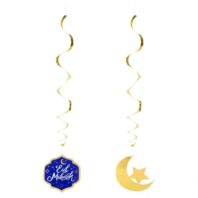 Abbildung von Eid Mubarak Swirls Blau Gold 85cm 2 Stück