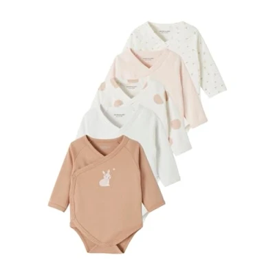 Abbildung von Vertbaudet 5er Pack Baby Wickelbodys, lange Ärmel Oeko Tex pudrig rosa 74