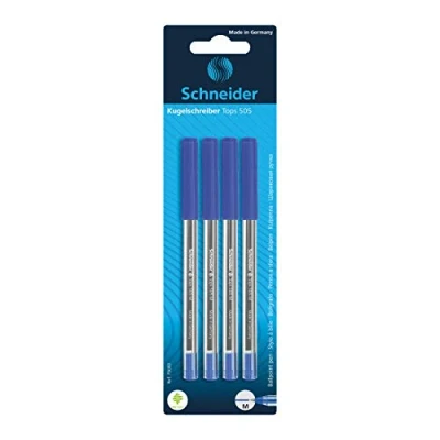 Abbildung von SCHNEIDER Tops 505 Kugelschreiber mit Kapuze, mittlere Spitze, Blau, 4 Stück