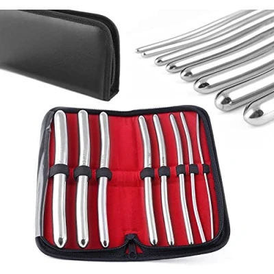 Abbildung von MJW Dilatator Set Harnröhren Dilatatoren 8 Hegar Pins mit Doppelenden 3mm bis 18mm inkl. Aufbewahrungsbeutel/Lederetui
