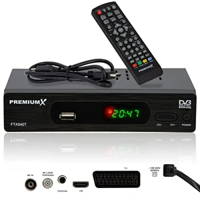Abbildung von PremiumX FTA 540T FullHD Digital DVB T2 Terrestrischer Receiver H.265 USB SCART HD