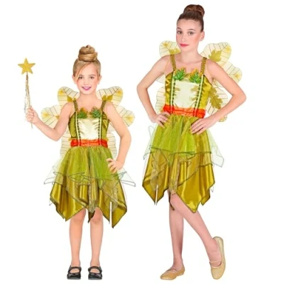 Abbildung von Widdmann Kostüm Kleine Waldfee, Gold grünes Kleid mit wunderschönen Feenflügeln