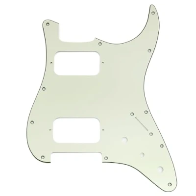 Abbildung von Musiclily Pro 11 Löcher ST Schlagbrett HH Gitarren Pickguard mit Runde Ecke 2 Unbedeckter Humbucker Potis Mini Schalter Aussparungen für Fender Squier Strat Style E Gitarre, 3 lagig Mint Green