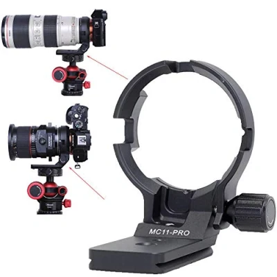 Abbildung von iShoot Stativschelle Stativring Objektiv Montage Stativ Halterungsring Halterung Stützring für Canon EF E Sigma MC 11 Mount Konverter Adapterring, unten ist Arca Swiss Fit Kameraplatte
