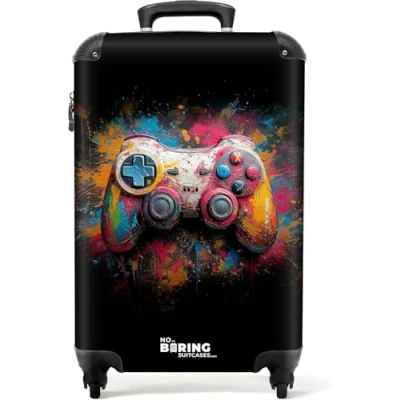 Abbildung von NoBoringSuitcases.com© Kinderkoffer mit Farbe beschmierter Gamecontroller 55x35x20cm, 4 Rollen, Reisetasche Koffer Handgepäck Flugzeug