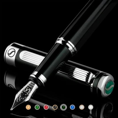 Abbildung von Atemberaubender Luxus Füllfederhalter mit Chrom Finish, Schmidt Feder (Medium), Bestes Stift Geschenkset für Mann &amp; Frau, Profi, Chefbüro, tolle Stifte