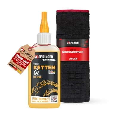 Abbildung von SPRINGER RX3700 Bio Kettenöl 100ml + Tuch Made in Germany Fahrrad Korrosions &amp; Verschleißschutz Allwetter Fahrradöl schonend Ketten Fett für z.B. E Bike MTB