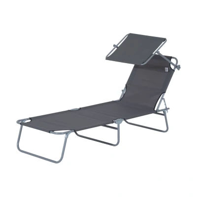 Abbildung von Sonnenliege Gartenliege Wellnessliege Strandliege klappbar mit Sonnenschutz (Grau)