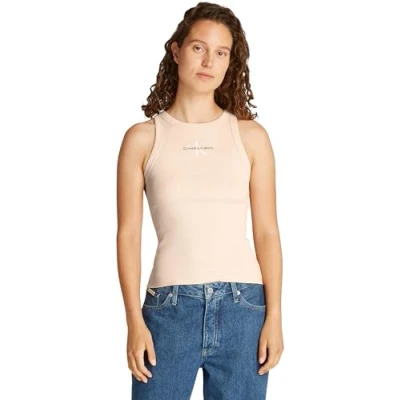 Abbildung von Calvin Klein Damen Tank Top Monologo Rib Skinny Fit, Beige (Brazilian Sand), XS