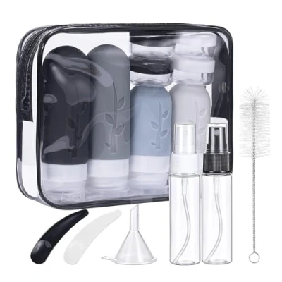 Abbildung von Mezzar Silicone Travel Bottles, 16 Piece Bottles for Filling Set, Shampoo, Lotion, Conditioner, Shower Gel, Shampoo Container, Practical Set (black)
