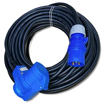 Abbildung von CEE Kabel mit Winkelkupplung auf Stecker 25 Meter IP44 230V / 16A 3 polig 2,5mm² für Camping, Boot, Camper, Wohnwagen, Wohnmobil Verlängerungskabel