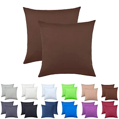 Abbildung von NatureMark 2er Pack Jersey Kissenbezug Kissenhülle Kissenbezüge Seitenschläferkissen Nackenkissen viele Größen und Farben ÖKO TEX (80 x 80 cm, Schoko braun)