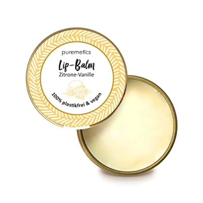 Abbildung von puremetics Zero Waste Lip Balm “Zitrone Vanille“ (10g) 100% vegan &amp; plastikfrei Lippenpflege ohne Plastik wiederverwendbarer Weißblech Tiegel