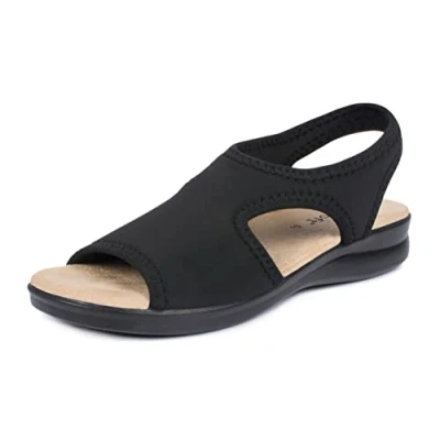 Abbildung von Aerosoft Damen Sandale Stretch 05 leicht druckfrei rundum Weite G H (schwarz, numeric_42)