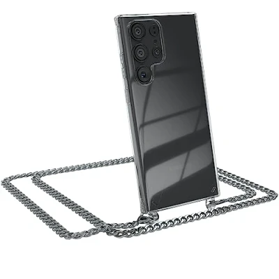 Abbildung von EAZY CASE Handykette kompatibel mit Samsung Galaxy S23 Ultra, Handyhülle Abnehmbarer Kette, Hülle Band, Metallriemen Handy,Phone Chain anpassbarem Ersatzband Metall Silber