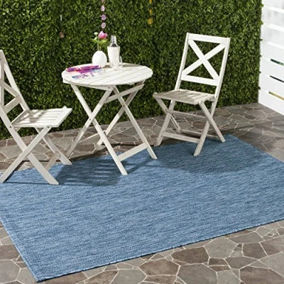 Abbildung von SAFAVIEH Zeitgenössische Teppich für Drinnen &amp; Draussen Courtyard Collection, Kurzer Flor, Marine und Marine, 79 X 152 cm
