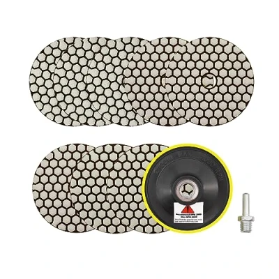 Abbildung von Trocken Diamant Polierpad 100mm 8 Stücke Körnung 50x3/100x3/200x2 Polierscheiben mit M14 Stützteller+Adapter für Granit Marmor Kunststein Quarz Winkelschleifer SANLEETEK