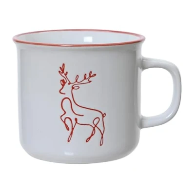 Abbildung von Tasse Hirsch Motiv 8cm 285ml Steingut Teetasse mit Henkel Steinzeug Keramiktasse als Weihnachtstasse Teebecher Kaffeetasse Vintage Tassen &amp; Keramik Becher Weiß